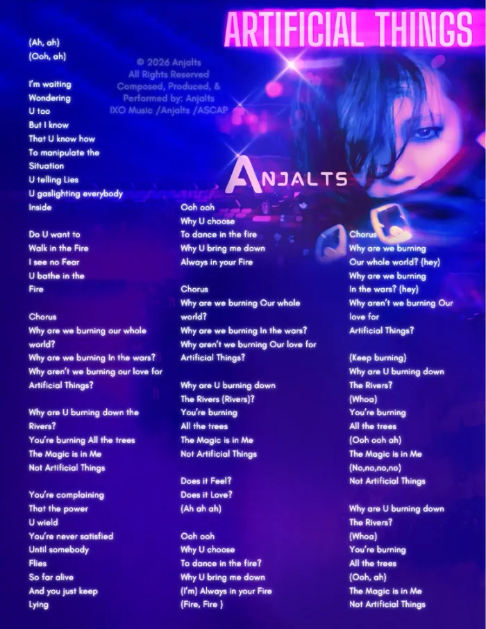 Artificial Things — visual lyric sheet