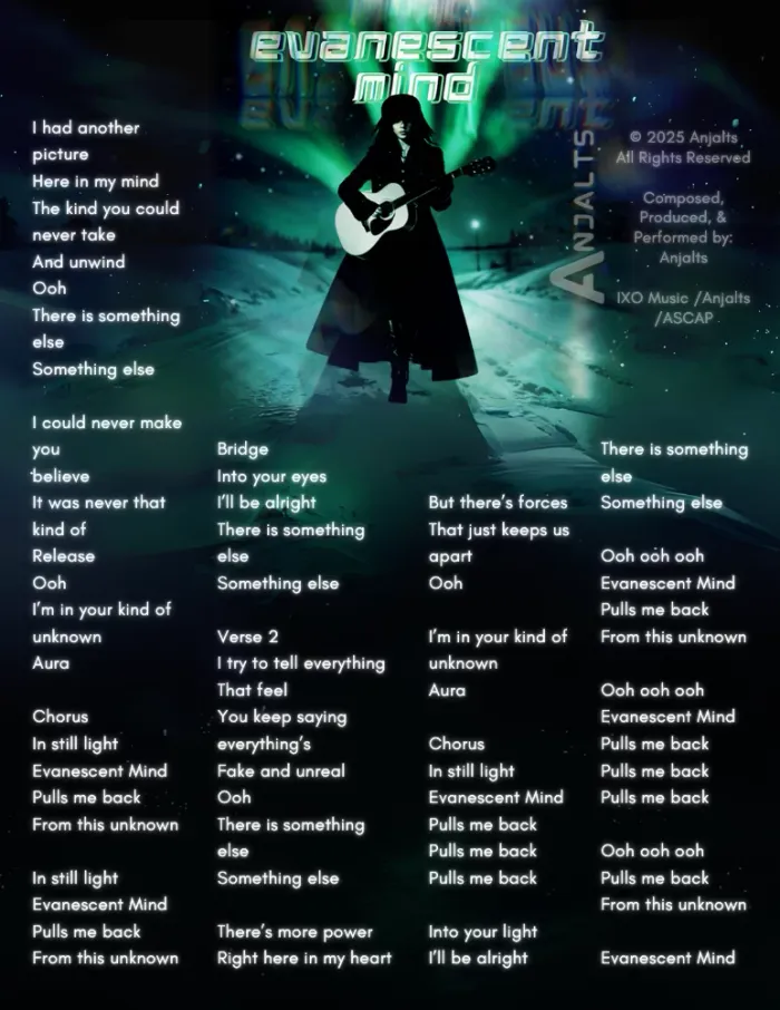 Evanescent Mind — visual lyric sheet