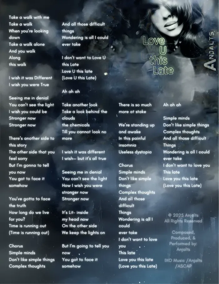 Love U this Late — visual lyric sheet