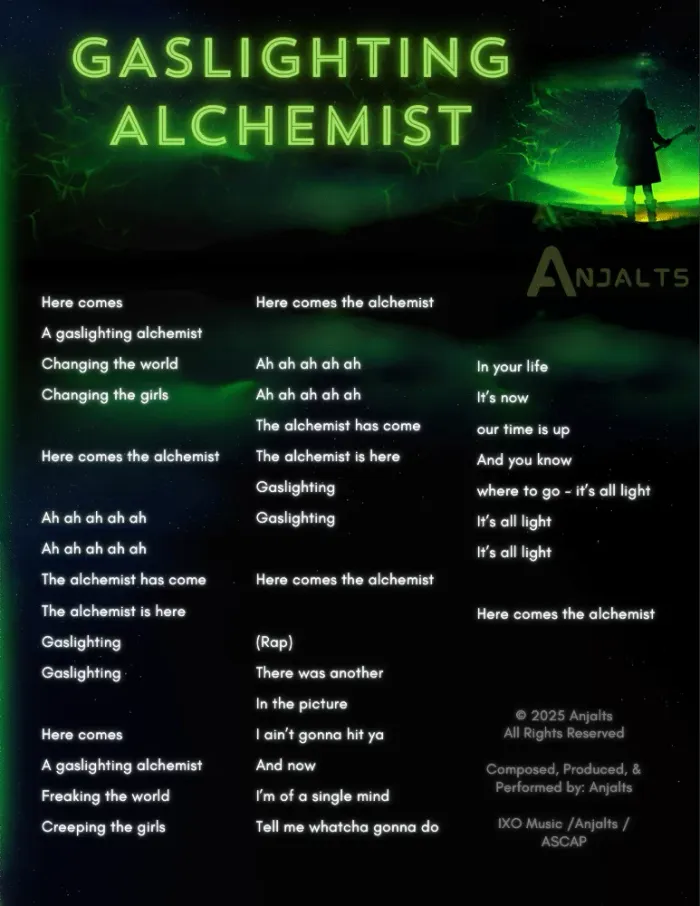 Gaslighting Alchemist — visual lyric sheet