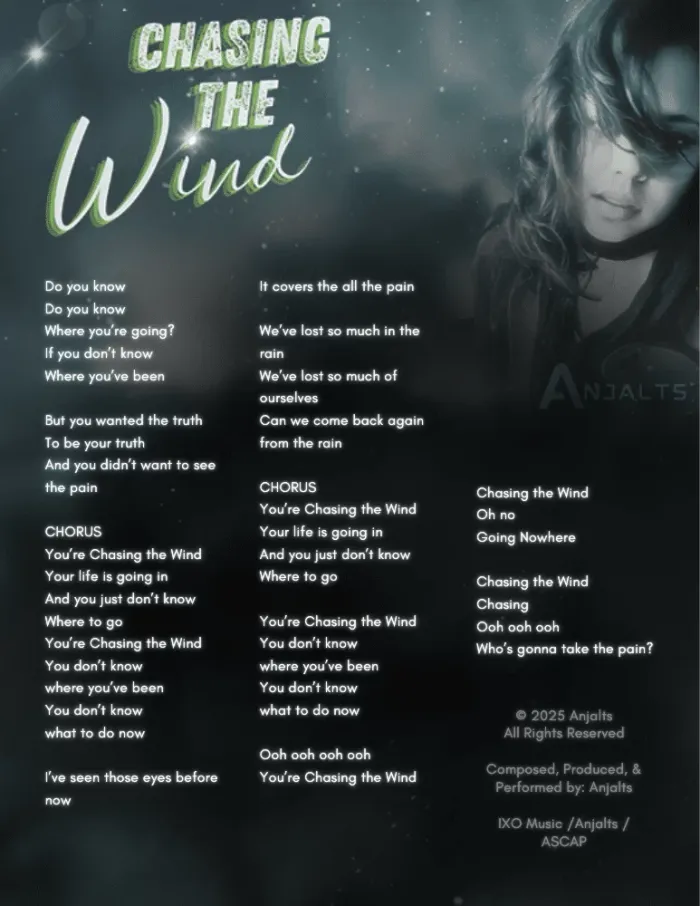 Chasing the Wind — visual lyric sheet