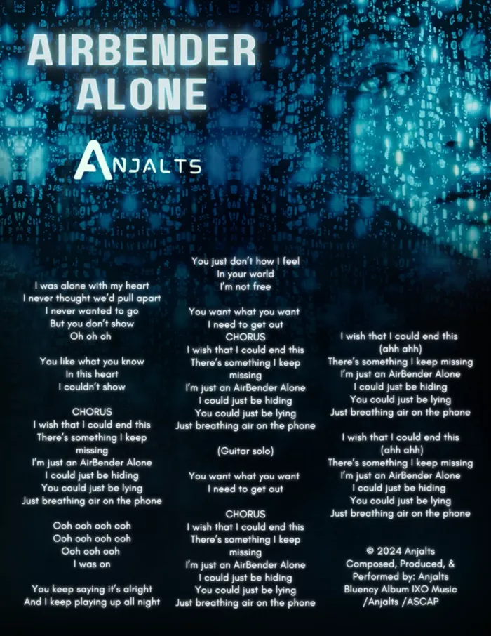 Airbender Alone — visual lyric sheet