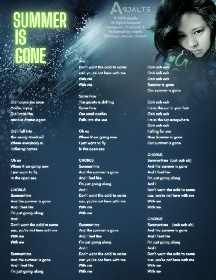 Summer Is Gone — visual lyric sheet