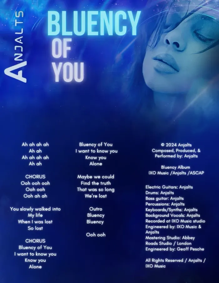 Bluency of You — visual lyric sheet