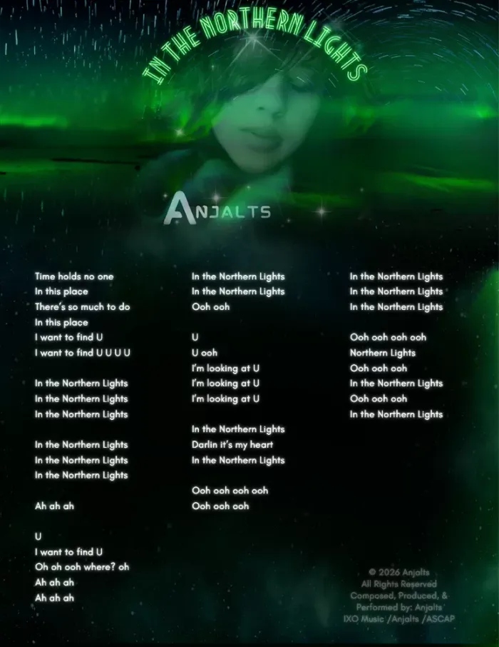 In the Northern Lights — visual lyric sheet